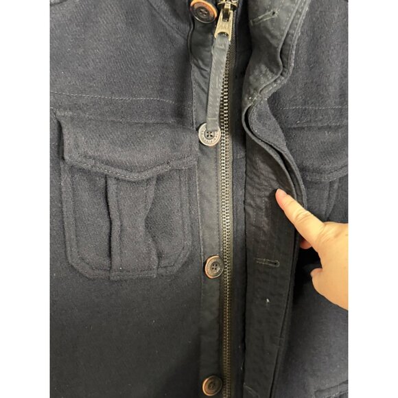 Abercrombie and Fitch Jacket Mens Large Blue Military Pockets Y2K Vintage Wool - Picture 8 of 12